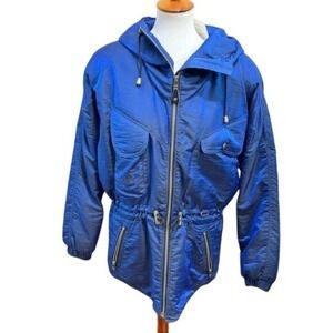 Nils Iridescent Blue Hooded Ski Jacket Metallic Drawstring Waist Size 10